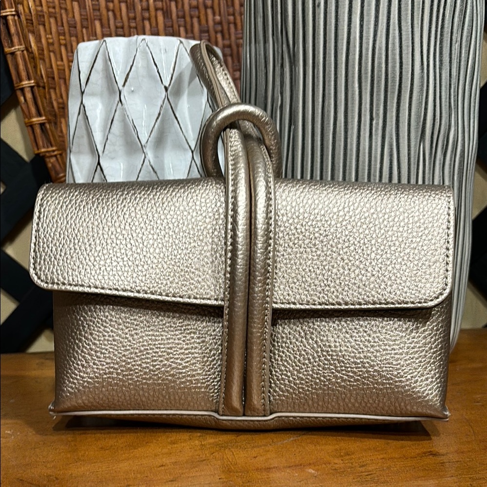 NWOT Chantecaille Gold Metallic Makeup Bag Cosmetic Bag or Wristlet w/ Dust Bag